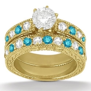 White and Blue Diamond Engagement Ring and Band 14K Yellow Gold 1.61ct - All