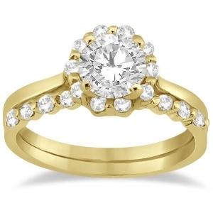 Floral Diamond Halo Engagement Bridal Set 18k Yellow Gold 0.40ct - All