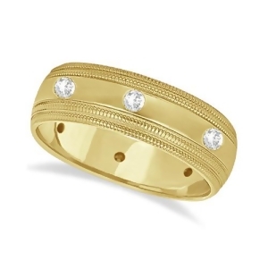 Mens Engraved Diamond Wedding Ring Wide Band 14k Yellow Gold 0.35ct - All
