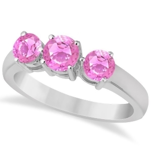 Three Stone Round Pink Sapphire Gemstone Ring 14k White Gold 1.50ct - All