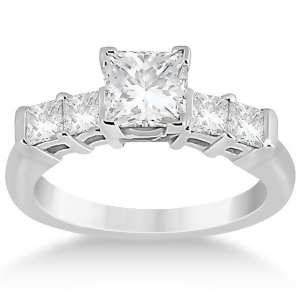5 Stone Princess Cut Diamond Engagement Ring 18k White Gold 0.40ct - All