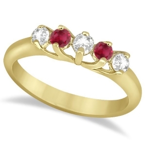 Five Stone Diamond and Ruby Wedding Band 18kt Yellow Gold 0.60ct - All
