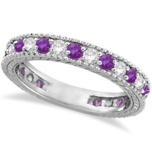 Diamond and Amethyst Eternity Ring Band 14k White Gold 1.08ct - All