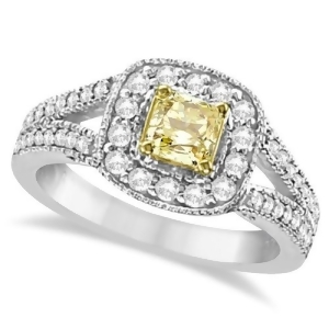 Yellow Diamond Radiant Millgrain-Edge Ring 14k White Gold 0.90ct - All