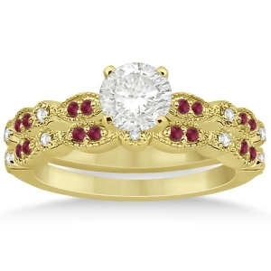 Ruby and Diamond Marquise Bridal Set 14k Yellow Gold 0.41ct - All