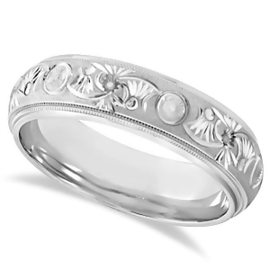 Hand Engraved Floral Wedding Ring in Palladium 6mm - All