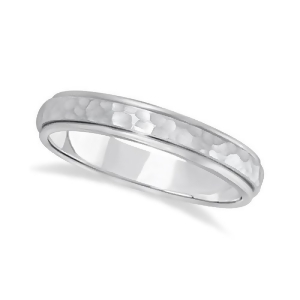 Satin Hammered Finished Carved Wedding Ring Band 18k White Gold 4mm - All