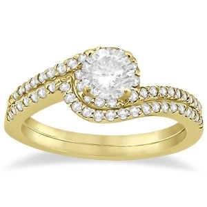 Halo Twist Diamond Bridal Set Ring and Band 18k Yellow Gold 0.28ct - All