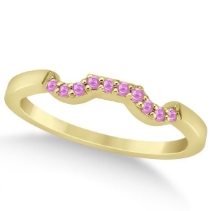 Pave Set Pink Sapphire Contour Wedding Band 14k Yellow Gold 0.15ct - All
