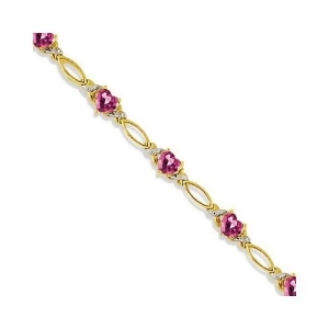 Heart Shape Pink Topaz and Diamond Link Bracelet 14k Yellow Gold 3.00ctw - All