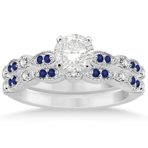 Blue Sapphire and Diamond Marquise Bridal Set 18k White Gold 0.49ct - All