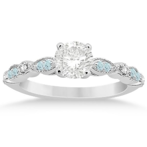 Marquise Aquamarine Diamond Engagement Ring 18k White Gold 0.24ct - All