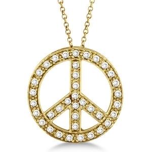 Diamond Peace Sign Pendant Necklace 14k Yellow Gold 0.50ct - All