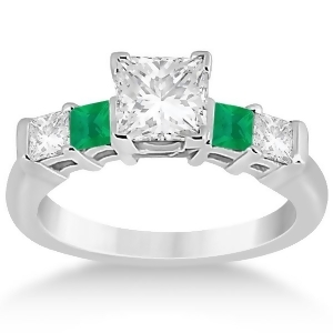 5 Stone Princess Diamond and Emerald Engagement Ring 14K W. Gold 0.46ct - All