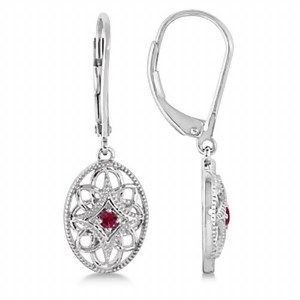 Leverback Vintage Ruby Earrings in Sterling Silver 0.06ct - All