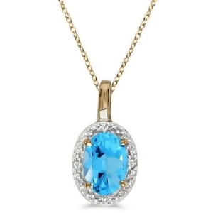 Oval Blue Topaz and Diamond Pendant Necklace 14k Yellow Gold 0.59ctw - All