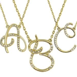 Personalized Diamond Cursive Initial Pendant Necklace 14k Yellow Gold - All
