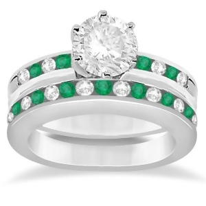Semi-eternity Emerald Gemstone Bridal Set 18K White Gold 0.96ct - All