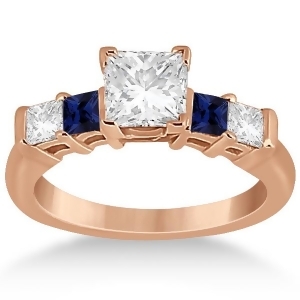 5 Stone Princess Diamond and Sapphire Engagement Ring 18K R. Gold 0.46ct - All