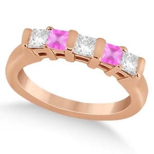 5 Stone Diamond and Pink Sapphire Princess Ring 14K Rose Gold 0.56ct - All
