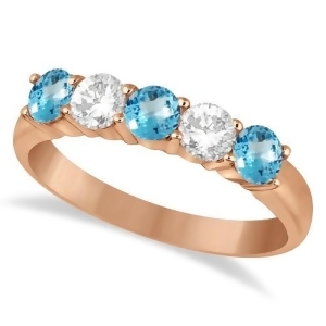 Five Stone Diamond and Blue Topaz Ring 14k Rose Gold 1.36ctw - All