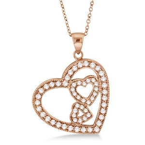 Triple Heart Shaped Diamond Pendant Necklace 14k Rose Gold 0.58ct - All