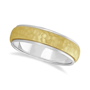 Mens Satin Hammer Finished Wedding Ring Wide Band 14k Two-Tone Gold 6mm - All