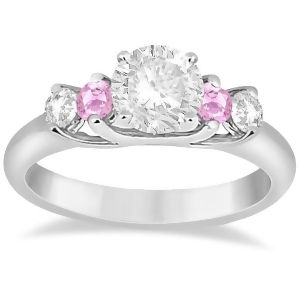 Five Stone Diamond and Pink Sapphire Engagement Ring 18k Wht Gold 0.50ct - All