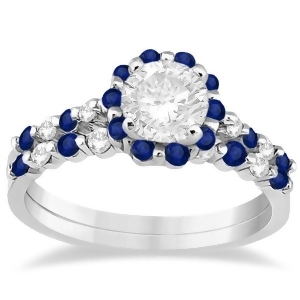 Diamond and Sapphire Engagement Ring Bridal Set 18K White Gold 0.94ct - All