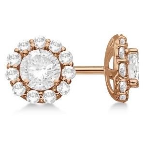 Round Diamond Stud Earrings Halo Setting In 18K Rose Gold - All