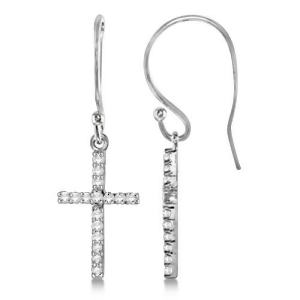 Dangle Christian Diamond Cross Earrings 14K White Gold 0.20ct - All