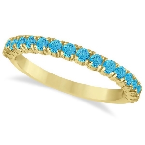 Half-eternity Pave-Set Blue Topaz Stacking Ring 14k Yellow Gold 0.95ct - All