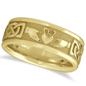 Engravable Irish Celtic Knot Claddagh Wedding Band 14k Yellow Gold - All