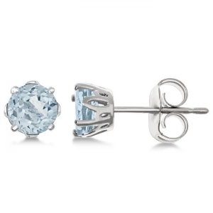 Aquamarine Stud Earrings Sterling Silver Prong Set 0.82ct - All