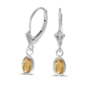 Oval Citrine Leverback Drop Earrings in 14K White Gold 0.90ct - All