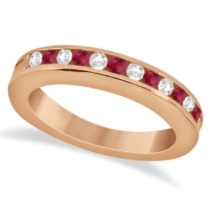 Semi-eternity Ruby and Diamond Wedding Band 14K Rose Gold 0.56ct - All