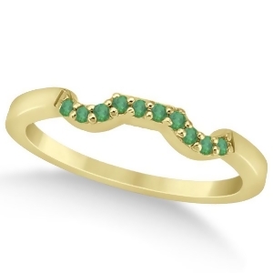 Pave Set Green Emerald Contour Wedding Band 14k Yellow Gold 0.12ct - All