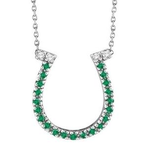 Emerald and Diamond Horseshoe Pendant Necklace 14k White Gold 0.25ct - All