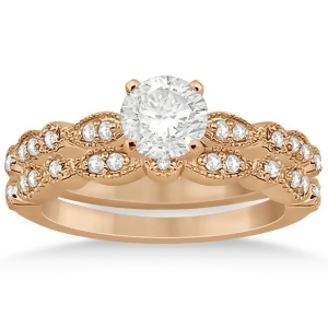 Petite Marquise and Dot Diamond Bridal Ring Set in 14k Rose Gold 0.25ct - All