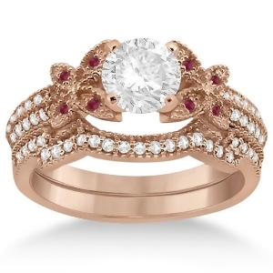 Butterfly Diamond and Ruby Bridal Set 18k Rose Gold 0.39ct - All
