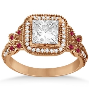 Butterfly Square Halo Ruby Engagement Ring 14k Rose Gold 0.34ct - All