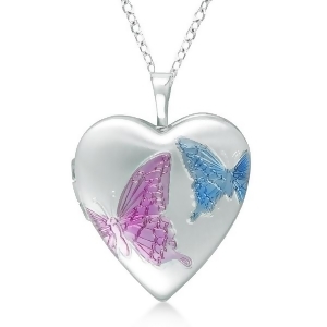 Heart Shaped Butterfly Design Pendant Locket Sterling Silver - All