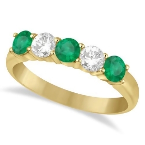Five Stone Diamond and Emerald Ring 14k Yellow Gold 1.08ctw - All
