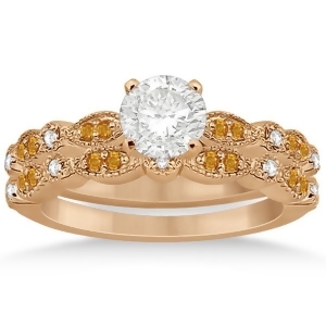 Marquise and Dot Citrine and Diamond Bridal Set 18k Rose Gold 0.49ct - All