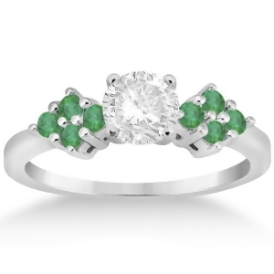 Designer Green Emerald Floral Engagement Ring 18k White Gold 0.28ct - All