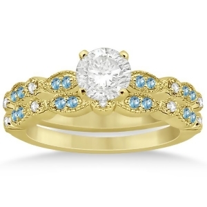 Marquise and Dot Blue Topaz and Diamond Bridal Set 18k Yellow Gold 0.49ct - All