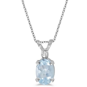 Oval Aquamarine and Diamond Solitaire Pendant 14K White Gold 0.75ct - All
