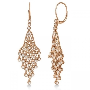 Bezel-set Dangling Chandelier Diamond Earrings 14K Rose Gold 2.27ct - All