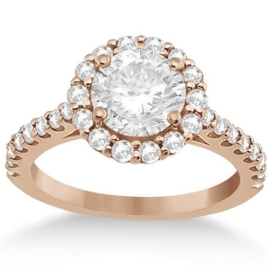 Round Pave Halo Diamond Engagement Ring Setting 14K Rose Gold 0.74ct - All