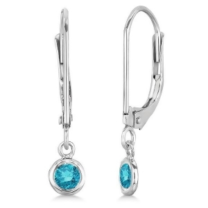 Leverback Dangling Drop Blue Diamond Earrings 14k White Gold 0.20ct - All